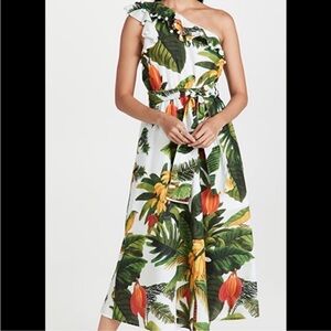 New with tags Farm Rio white cocoa forest one shoulder dress
